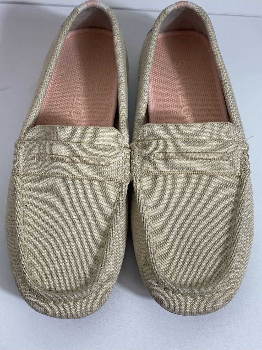 Rothy's Beige Canvas Slip-On Loafers with Pink Insole Size 8